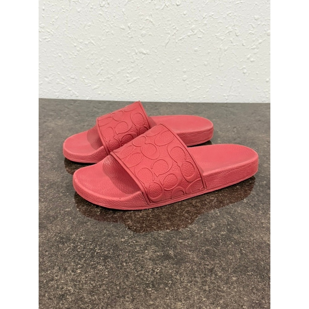 Coach Pool Slides Men's Size 9D Red‎ Signature Monogram C7092
